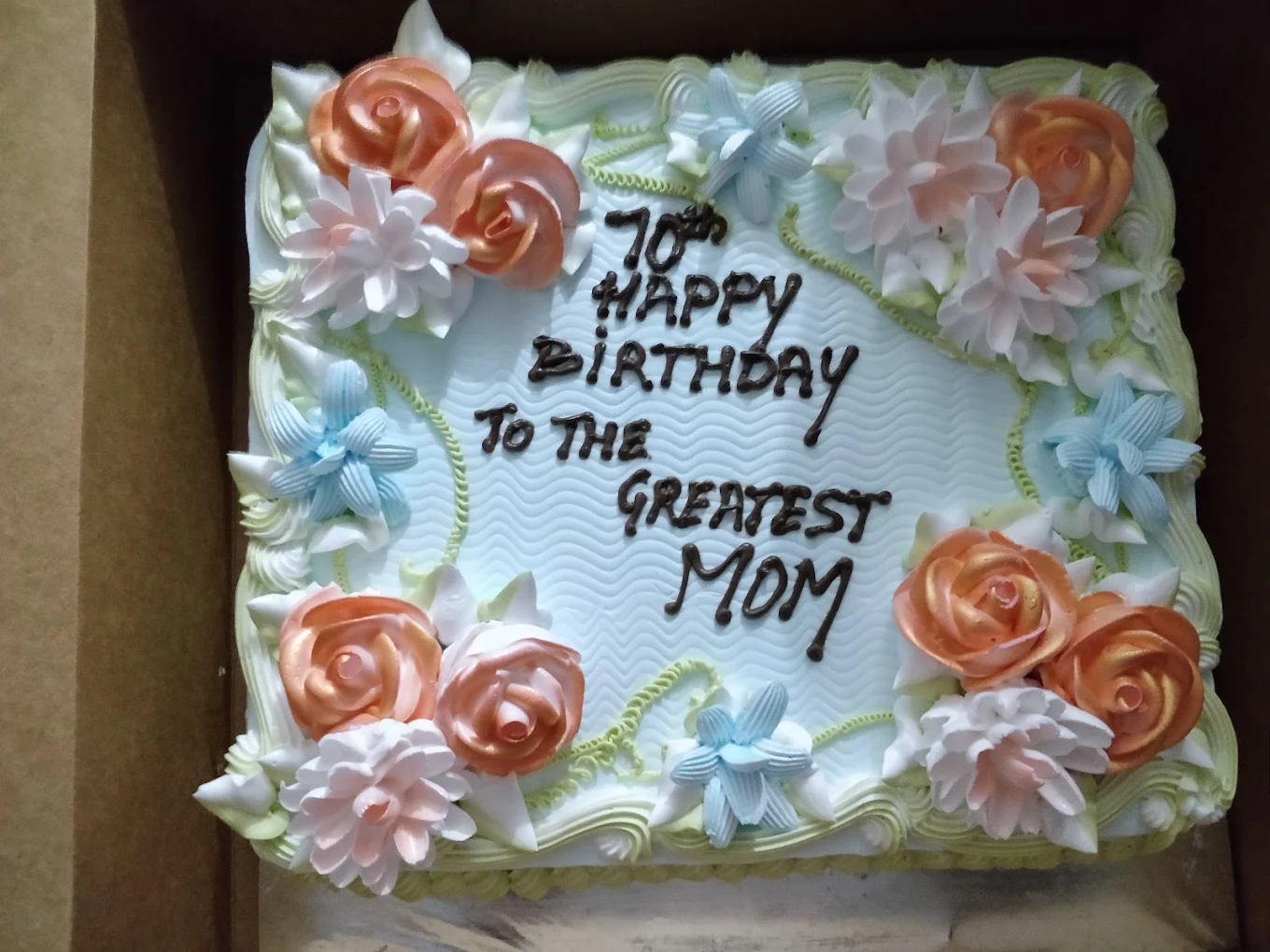 70th birthday cake with floral frosting decoration
