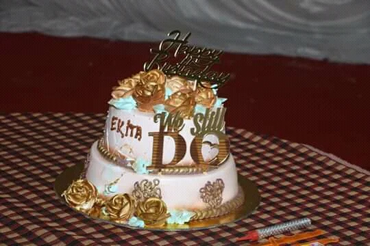 Rose gold two-tier anniversary cake