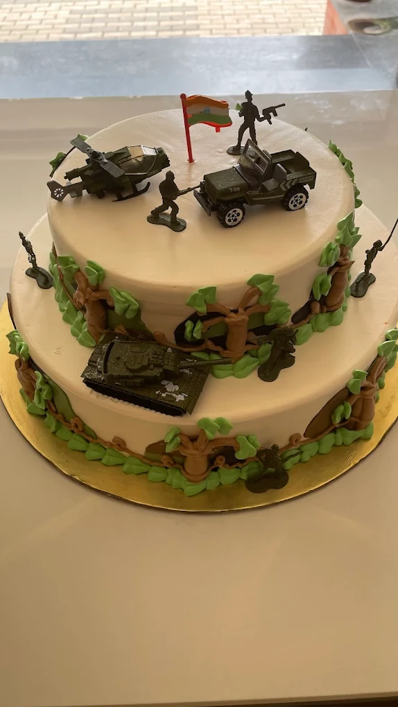 Indian Army themed two-tier celebration cake