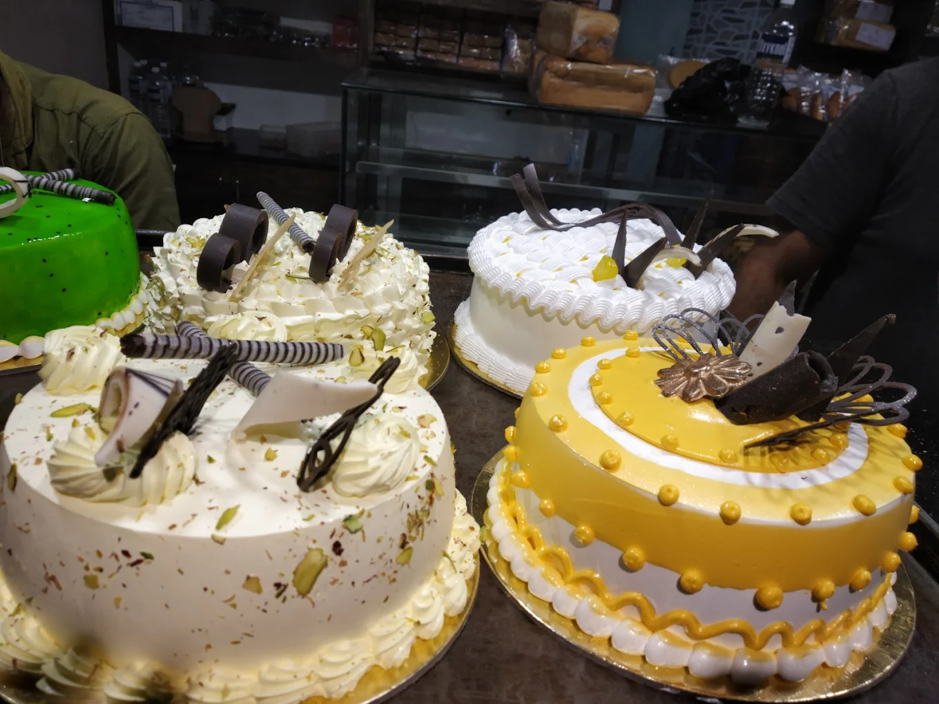 Fresh cakes lined up on the RT Bakers counter